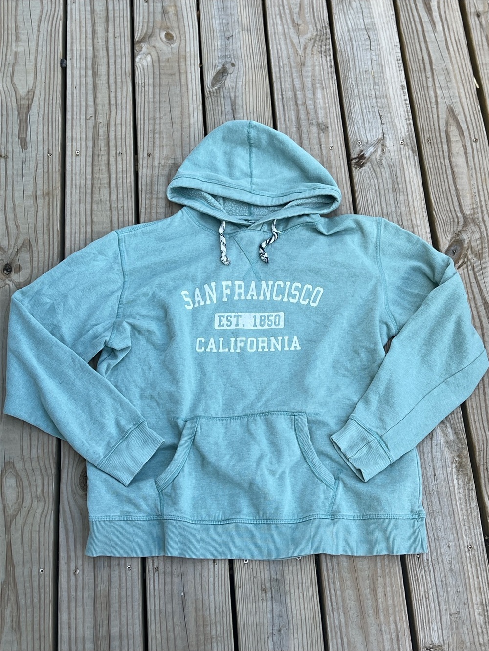 Vintage San Francisco Graphic Hooded Sweatshirt - Light Teal Outdoors Camp Threa